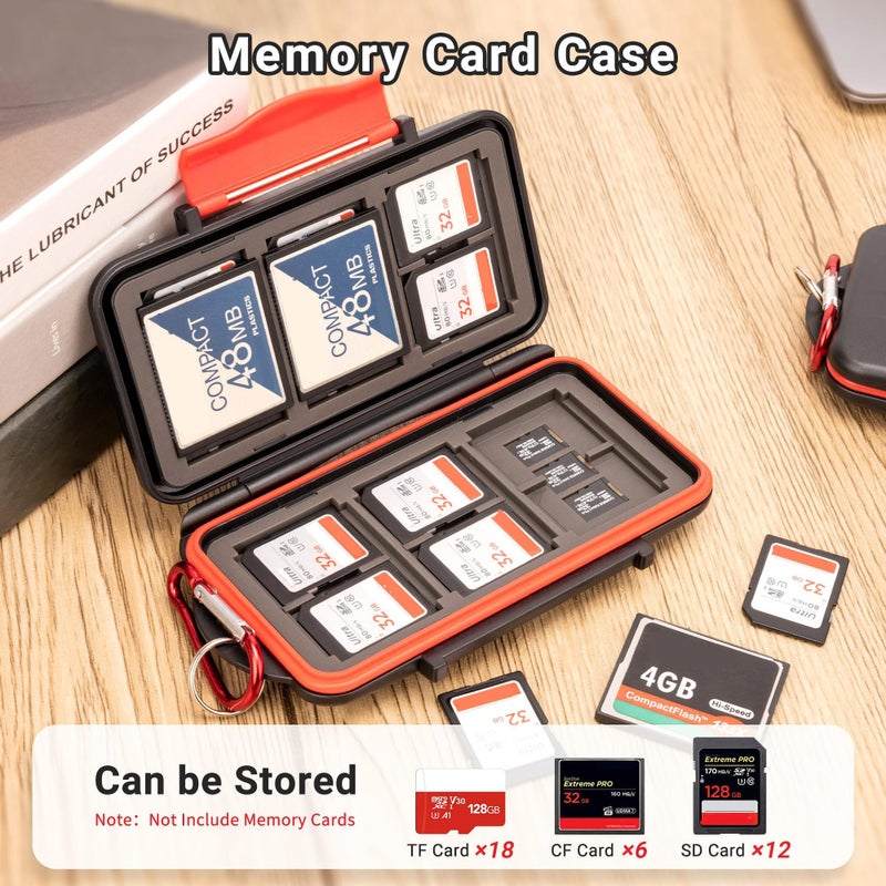 Kiorafoto 36 Slots : 18 TF + 12 SD + 6 CF Memory Card Holder Case Storage Protector Wallet for TF MSD Micro SD SDHC SDXC SDUC CF Compact Flash Memory Cards with Carabiner + Card Tray Removal Pin Key - Image 2